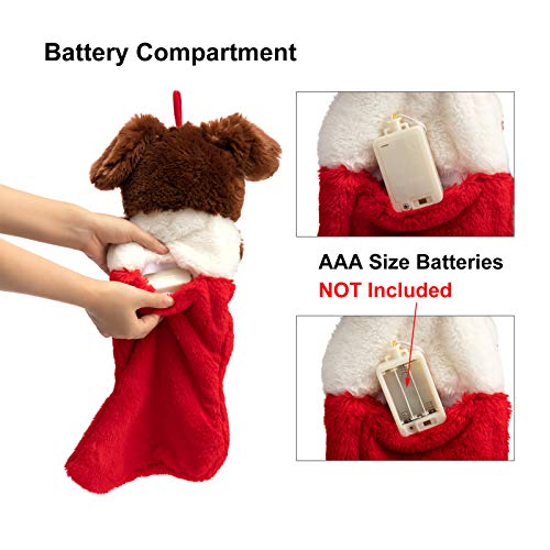 Holiday Plush Dog Stocking 19in - HollyHOME White Brown Puppy Xmas Gift