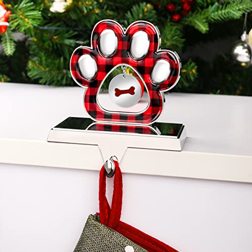 3D Silver Metal Dog Paw Christmas Stocking Holder with Bone Pendant