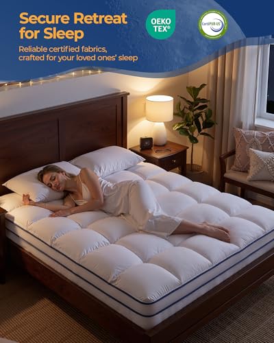 Kayfia Full Mattress Topper - Thick Plush Pillow Top Pad with Deep Pocket