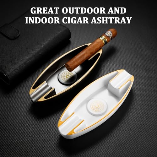 Portable Cigar Ashtray with 2 Cigar Holders - Boat Shape Travel Design