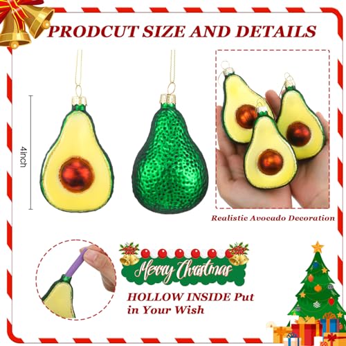 Avocado Glass Christmas Ornaments — 12-pack, 4in Glitter Green Decorations