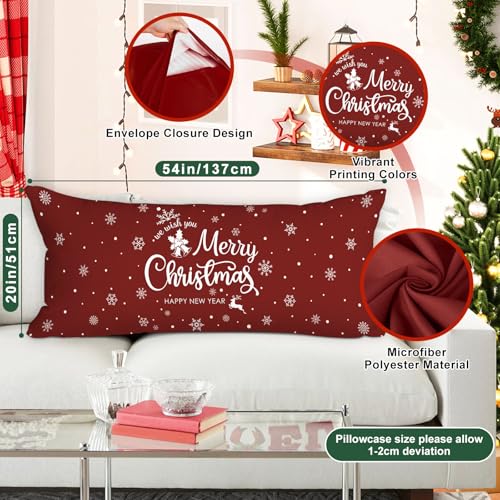Lanpn 54in x 20in Christmas Lumbar Pillow Covers Set of 2 - Red & Green 20x54 Long Decorative Pillowcases