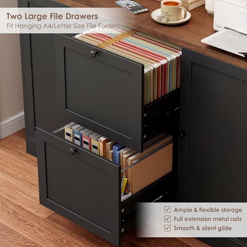 72" Tall Bookcase with Power Outlet, Printer Stand & 2 Filing Drawers