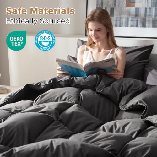 Organic Cotton Down Comforter Queen Size | 750+ Fill Power, Gray
