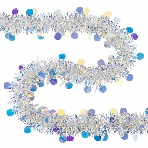 49.2ft Iridescent Tinsel & Holographic Circle Garland - Party Decor