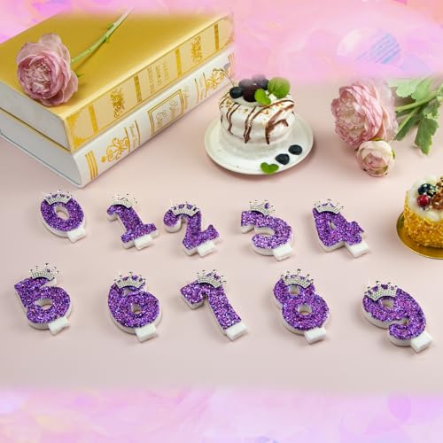 Purple Crown Birthday Number Candle - Glitter Sequins Cake Topper #7