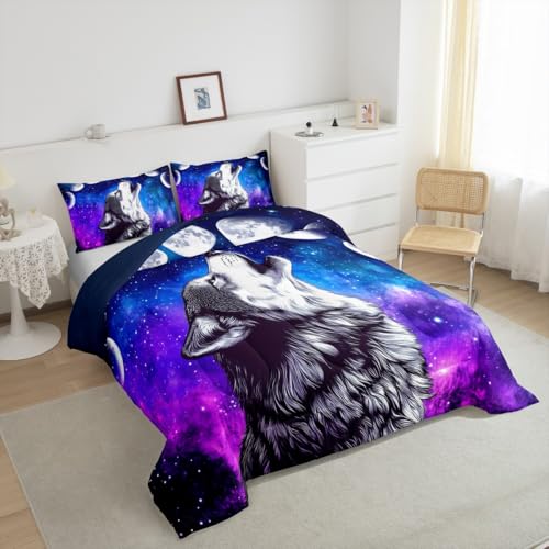 Galaxy Wolf Twin Comforter Set with Pillow Case - 3D Printed Bedding