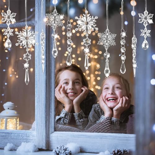 Crystal Snowflake Christmas Ornaments 10-Pack Acrylic Hanging Decorations for Tree