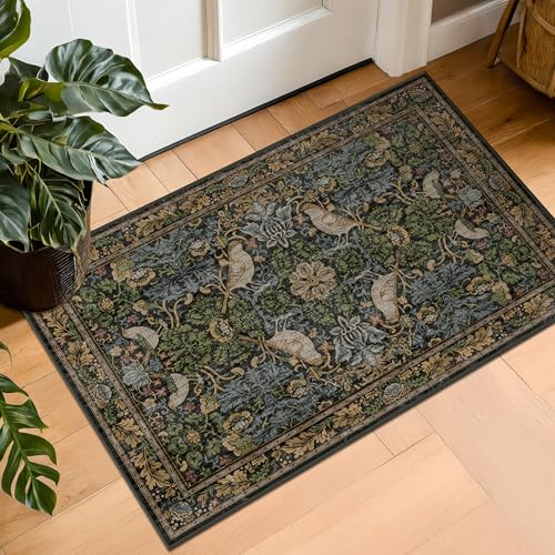 2x3 Vintage Floral Washable Rug - Non-Slip Botanical Area Mat