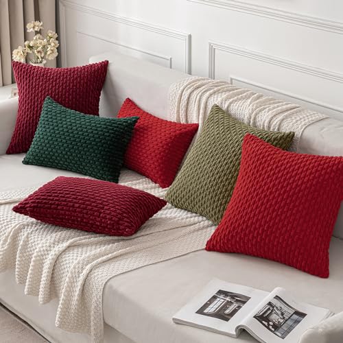 MIULEE Christmas Decorative Throw Pillow Covers 20x20 Dark Green Set of 2, Army Green Textured Cotton Polyester