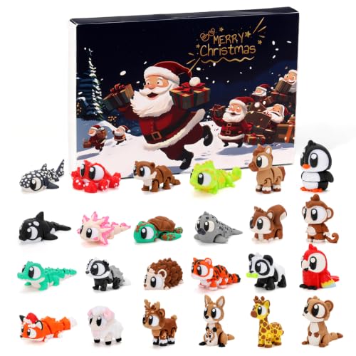 Qivoranza 24-Piece Animal Blind Box Advent Calendar with Articulated 3D Figures - Christmas Holiday Gift