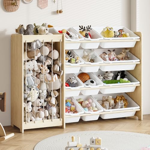 Kids Toy Storage Organizer with 12 Bins & Stuffed Animal Display Rack