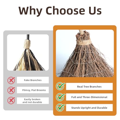 6FT Lighted Witch Broom Halloween Decoration - Rustic Real Twig Porch Decor
