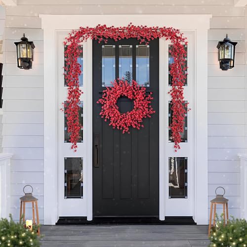 6ft Red Berry Garland - Glitzhome Artificial Garland for Christmas Decor