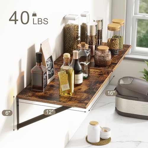 12-Inch Deep Floating Shelves - Set of 2 Rustic Wall Mounted Wood Shelves