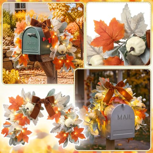 23.6-Inch Fall Mailbox Swag with Lights, Autumn Pumpkin Garland Decor