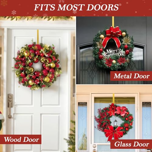 12-Inch Metal Wreath Hanger for Front Door - Heavy Duty Over the Door Hook, Gold