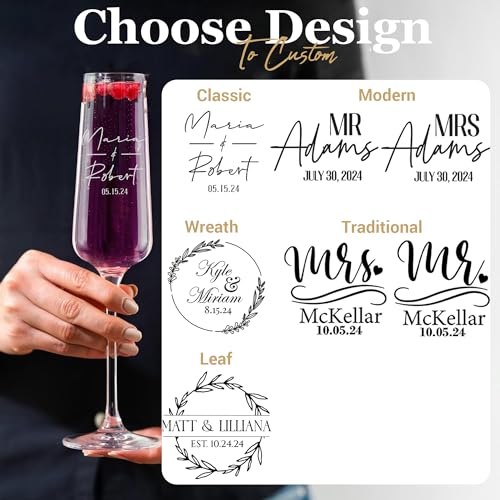 Personalized Wedding Champagne Flutes Set of 2 - Classic Variant, Mr & Mrs Toasting Glasses