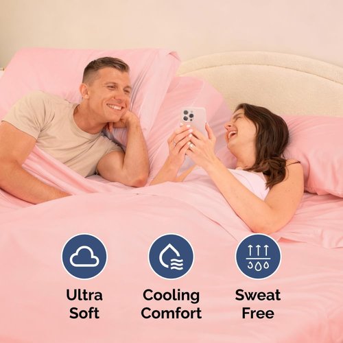 Flex Top Split Head King Sheet Set - Comfy Cooling Bed Sheets for Luxury Sleep - Deep Pockets, Soft Baby Pink