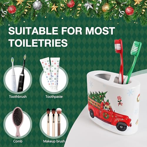 HUFAND 4-Piece Ceramic Christmas Bathroom Accessories Set – White
