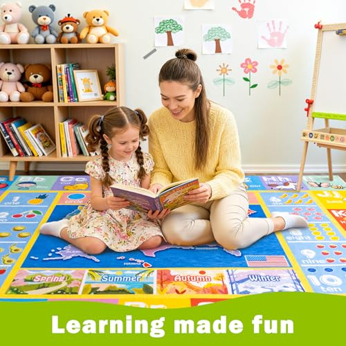 Educational Kids Playroom Rug, 3x4 ft Non-Slip ABC Alphabet & World Map Mat