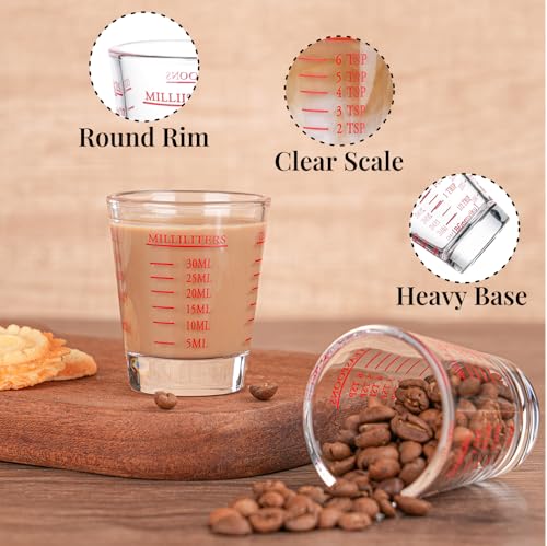 BCnmviku 2 Pack Red 2oz Measuring Shot Glasses for Liquor Espresso & More