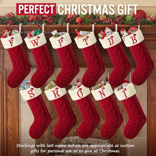 Large Personalized Initial Christmas Stocking, 18-Inch Embroidered Knit Xmas Decor