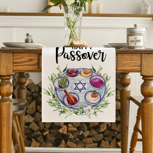 Artoid Mode Seder Plate Flower Happy Passover Table Runner 13x72