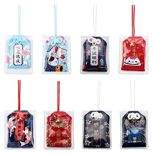 WEBEEDY 8 Pcs Japanese Omamori Amulet Lucky Charms for Career Love Wealth Safety - 4x6 cm