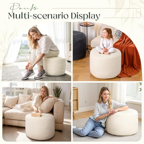Round Corduroy Footstool Ottoman with High-Density Foam Filling