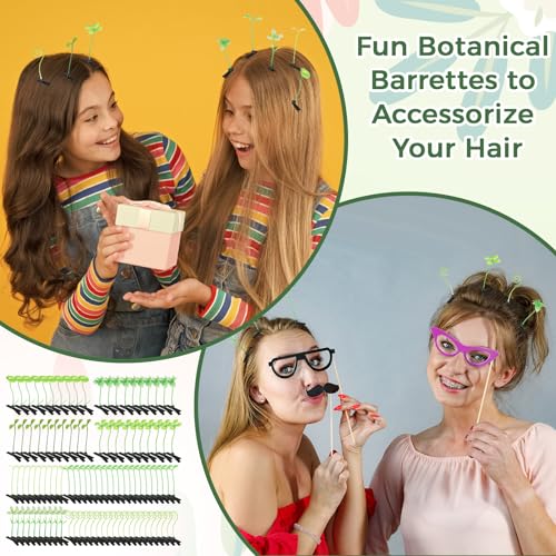 100 Pcs Plant Hair Clips Mixed Set - Fun Sprout and Flower Hair Accessories