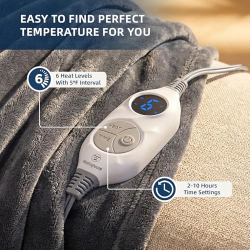 Electric Heated Throw Blanket, Soft Flannel, 6 Heat Levels, 50x60"