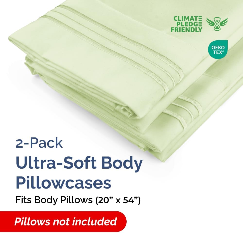 Skiennix Body Pillowcases Set of 2 | Soft 20x54 Long Pillow Covers for Side Sleepers - Wrinkle-Free, Machine Washable in Light Sage Green