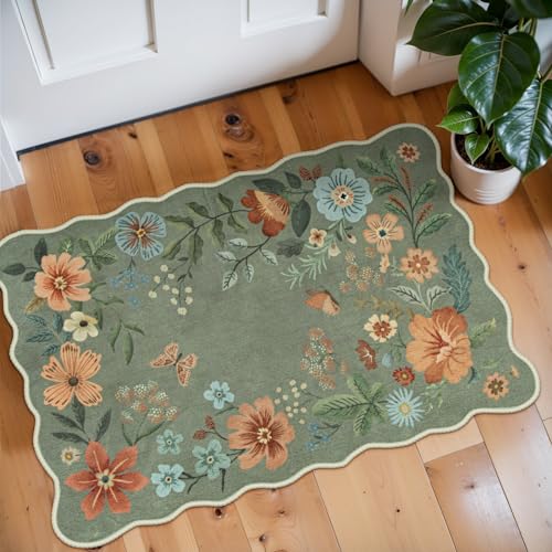 Floral Area Rug 2x3ft, Washable Non-Slip Boho Kitchen and Entryway Mat