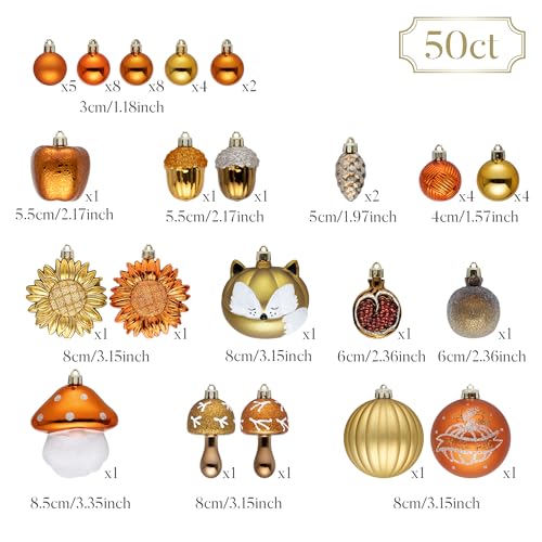50-Piece Shatterproof Fall Tree Ornament Set - Orange Autumn Harvest Decor