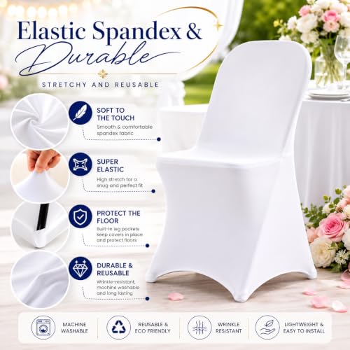 10 Pack White Stretch Polyester Folding Chair Covers – Universal Fit