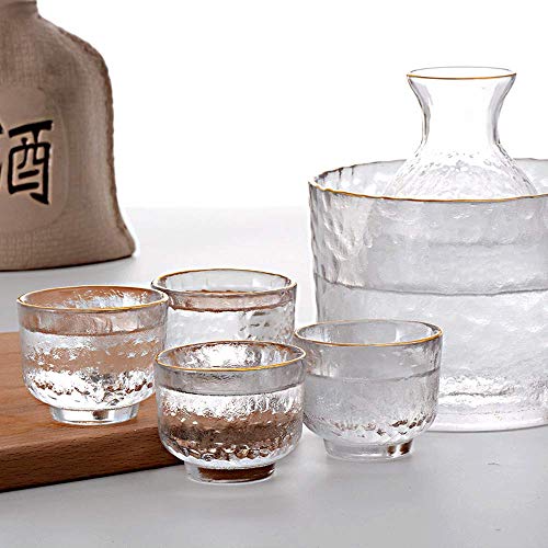 BOLLAER Japanese Sake Pot Set with Glass Cups & Carafe – Hot & Cold Sake Gift
