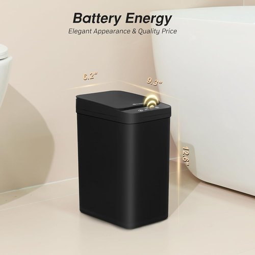 FRESHLIX Automatic Motion Sensor Bathroom Trash Can - 2.6 Gallon Touchless Waterproof Bin | Black