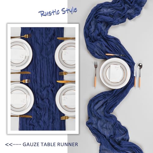 6 Pack Navy Blue Cheesecloth Table Runners 35x120 Inch Boho Gauze Fabric