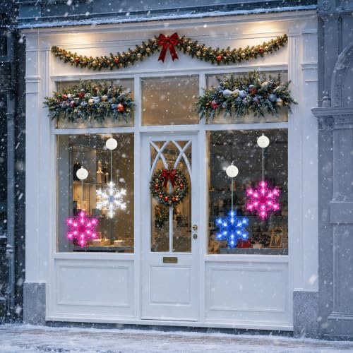 Faiclrr 3-Pack Snowflake Christmas Window Lights Battery Operated with Suction Cups, Indoor & Outdoor Holiday Decor