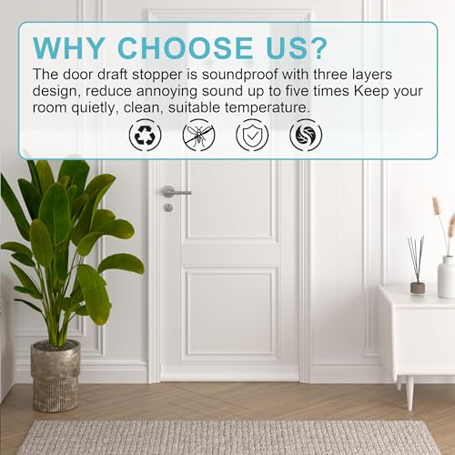 White Door Draft Stopper - 37-Inch Adjustable Under Door Insulator & Soundproof Seal - One Sided, Weather Stripping