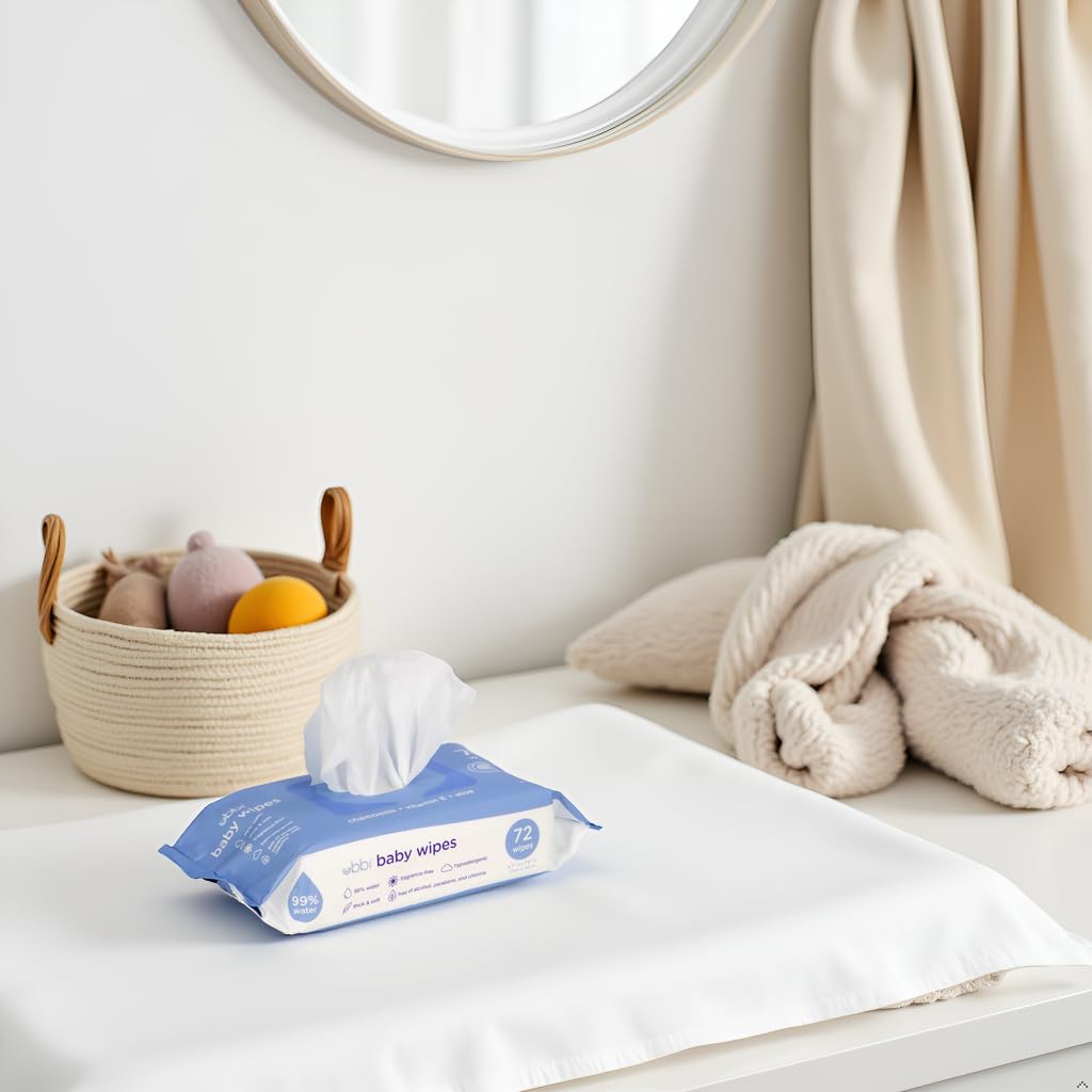 Ubbi Fragrance-Free Baby Wipes - Hypoallergenic, Plant-Based & EWG Verified | 99% Water-Based, 3 Pack (216 Wipes)