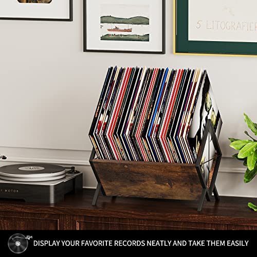 Vinyl Record Storage Rack - Retro Metal & Wood LP Display Organizer