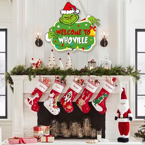 LOCOLY Welcome to Whoville Wooden Christmas Door Sign – Green