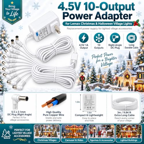 4.5V Power Adapter for Lemax Holiday Village Lights | Replacement & Multi-Port