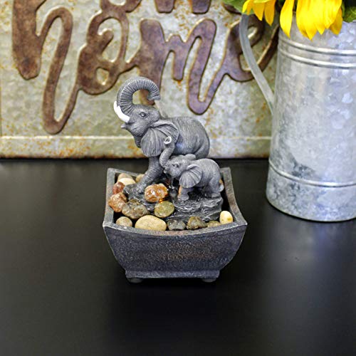 7.5" Elephant Tabletop Water Fountain with Adapter - Indoor Decor