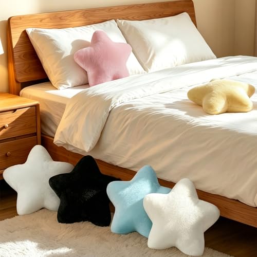 2-Piece Star Throw Pillow Set, 15-Inch Aesthetic Yellow Plush Cushions
