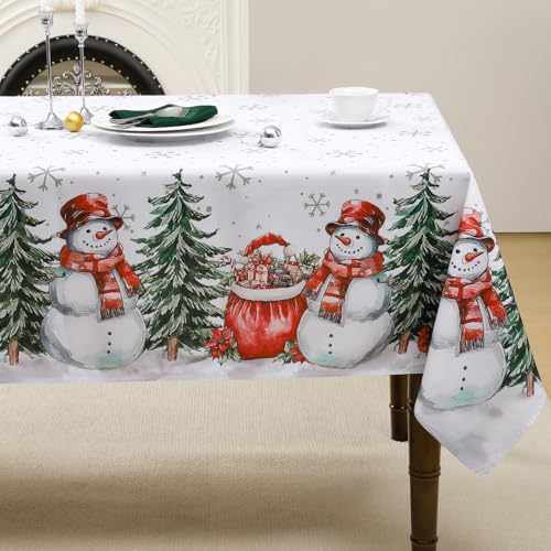 NOVILYS White Christmas Tablecloth 60 x 102 Inch Snowman Gift Design Holiday Decor