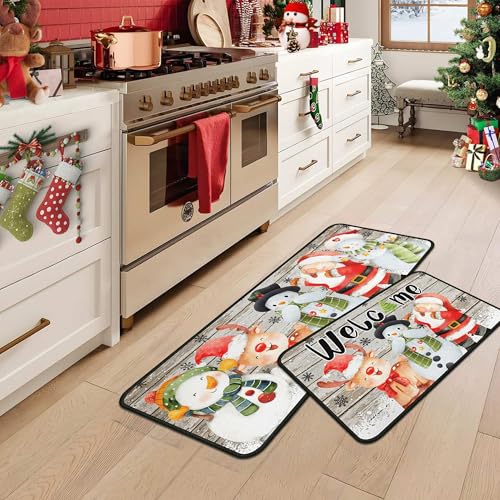 PyreneanHaven Snowman Christmas Kitchen Mats - 2-Sheet Set (17x47 and 17x30) Non-Slip Welcome Rugs