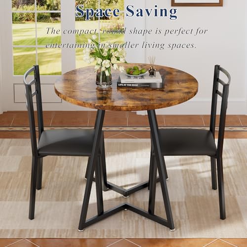 3-Piece Round Dining Table Set with 2 Upholstered Chairs for Small Spaces
